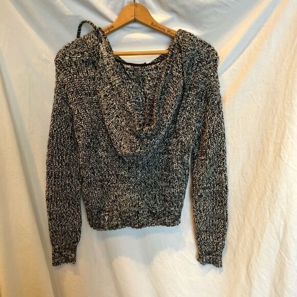 Aeropostale Hooded pullover sweater Black and white knit XS - Picture 2 of 7